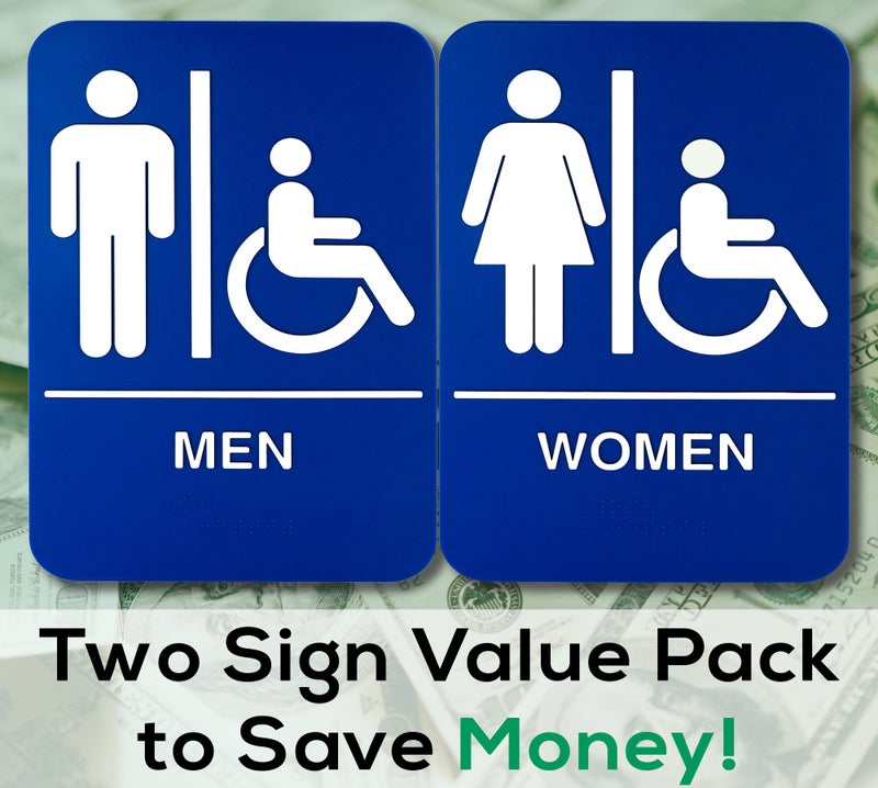 Retail Genius ADA Mens and Womens Restroom Braille 9 in x 6 in Signs With Braille Lettering By Retail Genius. Durable Plastic Placards Display Bathroom Location and Gender. Self-Adhesive Backing For Easy Install - Image 4